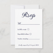 Modern Minimalist Navy Blue and White Wedding RSVP (正面)