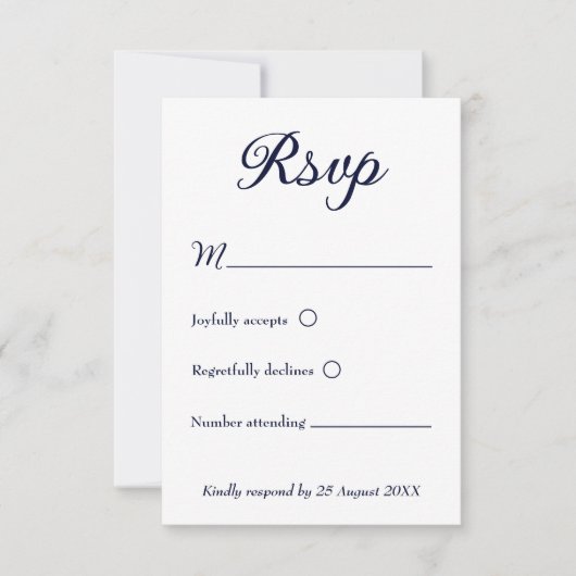 Modern Minimalist Navy Blue and White Wedding RSVP (正面)