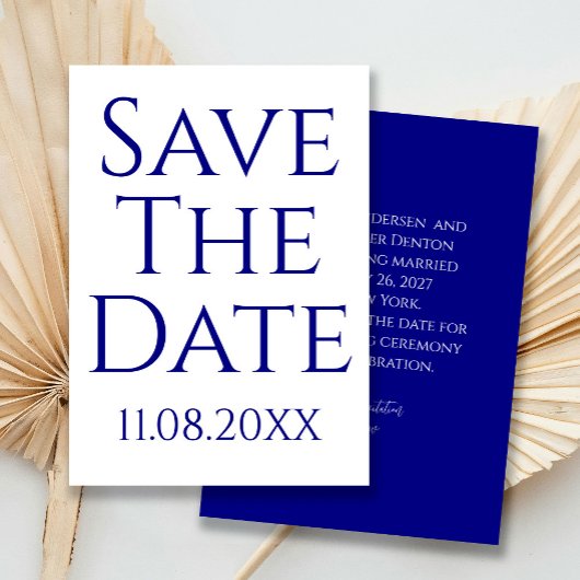Modern Minimalist Navy Blue Save The Date 招待状