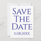 Modern Minimalist Navy Blue Save The Date 招待状 (正面)