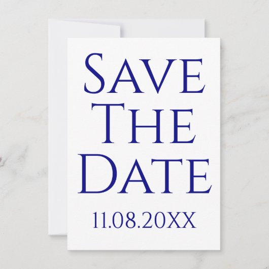 Modern Minimalist Navy Blue Save The Date 招待状 (正面)