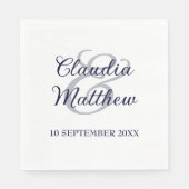Modern Minimalist Navy Blue Script Wedding スタンダードランチョンナプキン (正面)