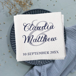 Modern Minimalist Navy Blue Script Wedding スタンダードランチョンナプキン