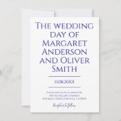 Modern Minimalist Navy Blue Trendy Wedding  招待状 (正面)