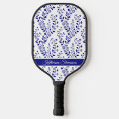 Modern Minimalist Navy Blue White Floral Script ピックルボールラケット (裏面)