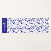 Modern Minimalist Navy Blue White Floral Script ヨガマット (正面(横))