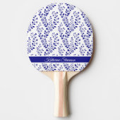 Modern Minimalist Navy Blue White Floral Script 卓球ラケット (正面)