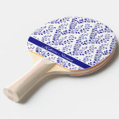 Modern Minimalist Navy Blue White Floral Script 卓球ラケット (正面アングル)