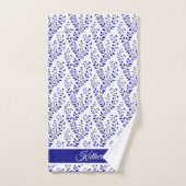 Modern Minimalist Navy Blue White Floral Sports ハンドタオル (ハンドタオル)