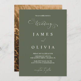 Modern Minimalist Olive Green Photo Wedding Invita 招待状