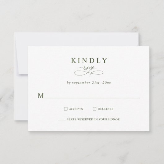 Modern Minimalist Olive Green Wedding RSVP Cards (正面)