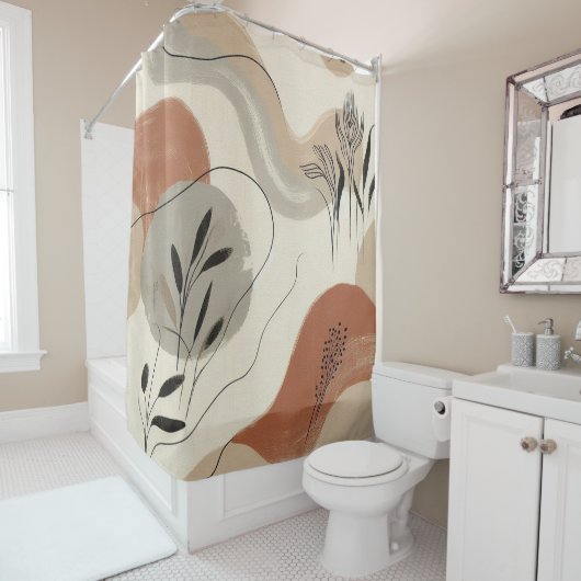 Modern Minimalist Organic Abstract Shapes Pattern シャワーカーテン (インサイチュ)