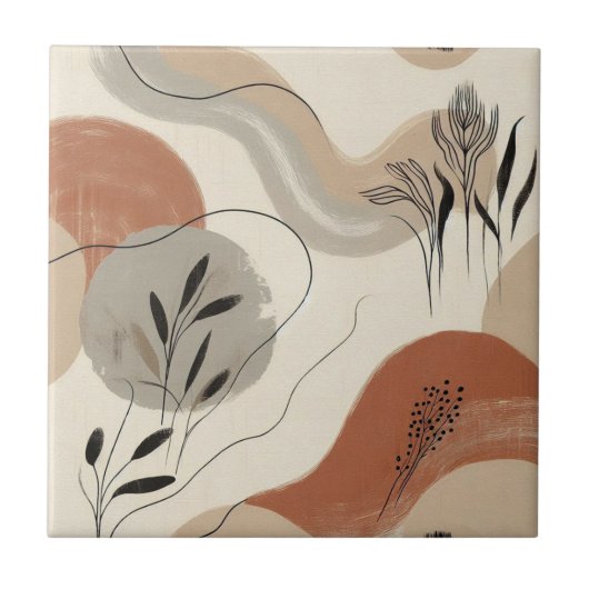 Modern Minimalist Organic Abstract Shapes Pattern タイル (正面)