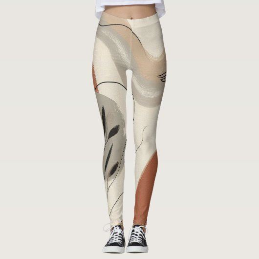 Modern Minimalist Organic Abstract Shapes Pattern レギンス (正面)