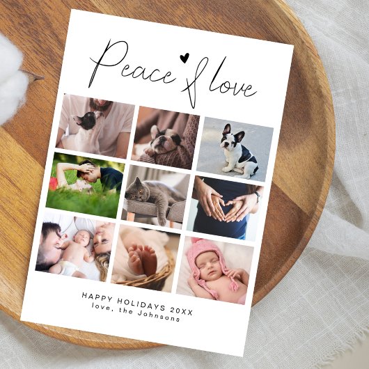 Modern Minimalist Peace & Love Photo Collage シーズンカード