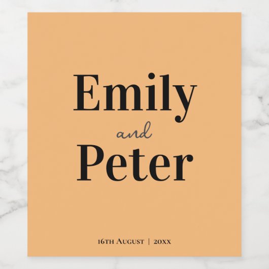 Modern Minimalist Peach Wedding ワインラベル (シングルラベル)