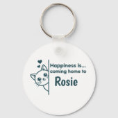 Modern Minimalist Peeking Cat Happiness Is Coming  キーホルダー (正面)