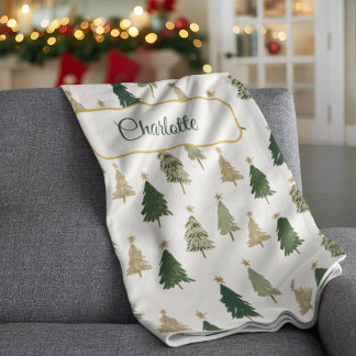 Modern Minimalist Personalized Christmas Tree フリースブランケット