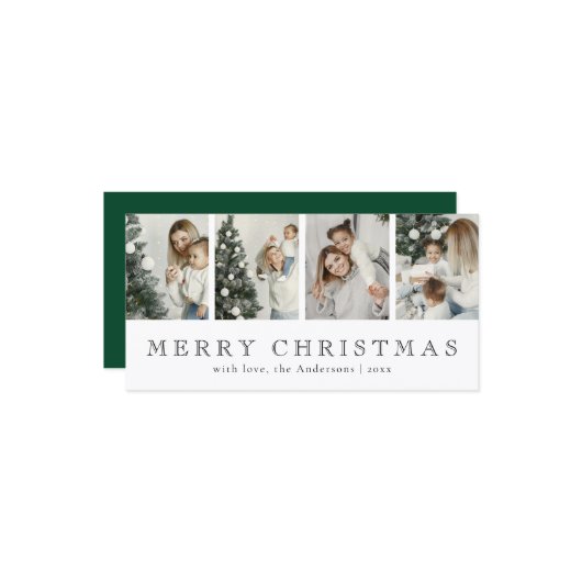 Modern Minimalist Photo Collage Green Christmas シーズンカード (正面/裏面インサイチュ)