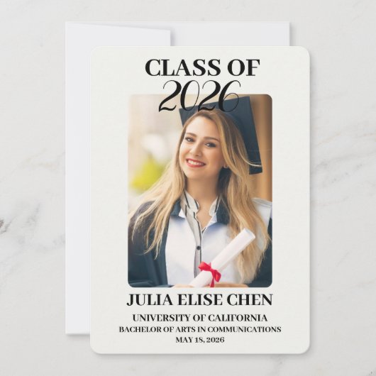 Modern Minimalist Photo Graduation Black Script  案内状 (正面)