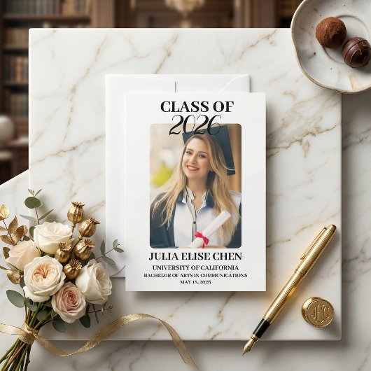 Modern Minimalist Photo Graduation Black Script  案内状