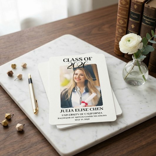 Modern Minimalist Photo Graduation Black Script 案内状