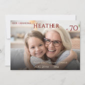 Modern Minimalist Photo Grandmother 70th Birthday 招待状 (正面)