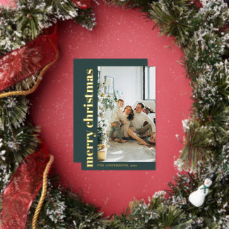 Modern Minimalist Photo Green Merry Christmas 箔シーズンカード