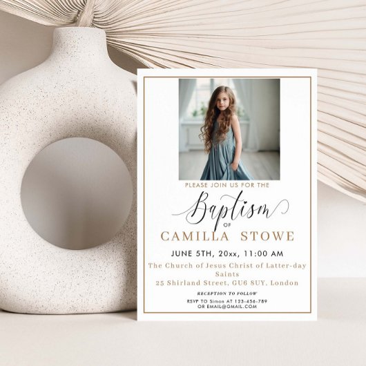 Modern Minimalist Photo LDS Baptism  Invitation 招待状