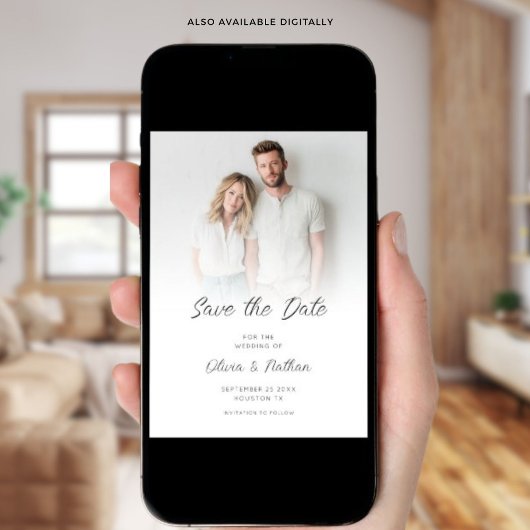 Modern Minimalist Photo Overlay QR Code Wedding セーブザデート