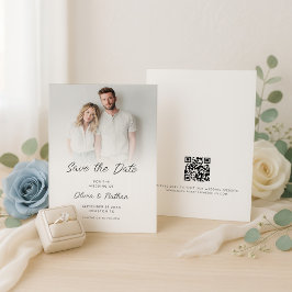Modern Minimalist Photo Overlay QR Code Wedding セーブザデート