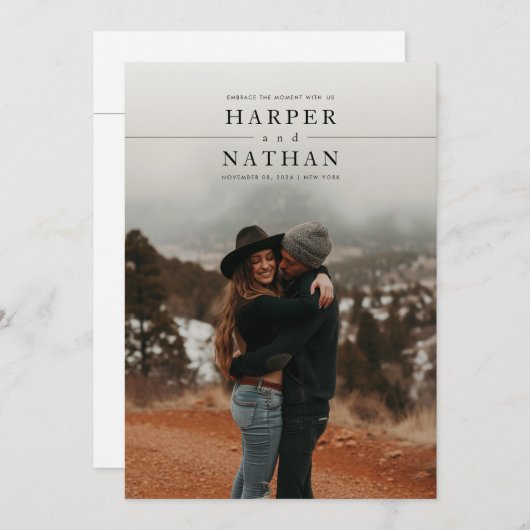 Modern Minimalist Photo QR Code Wedding 招待状 (正面/裏面)