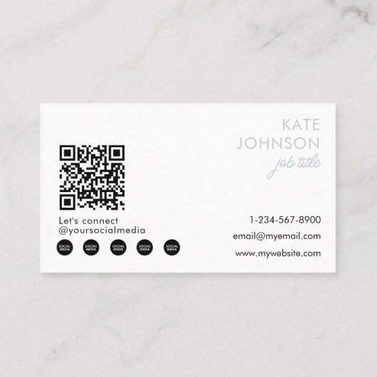 Modern Minimalist Photo Sage Green QR Code 名刺 (裏面)