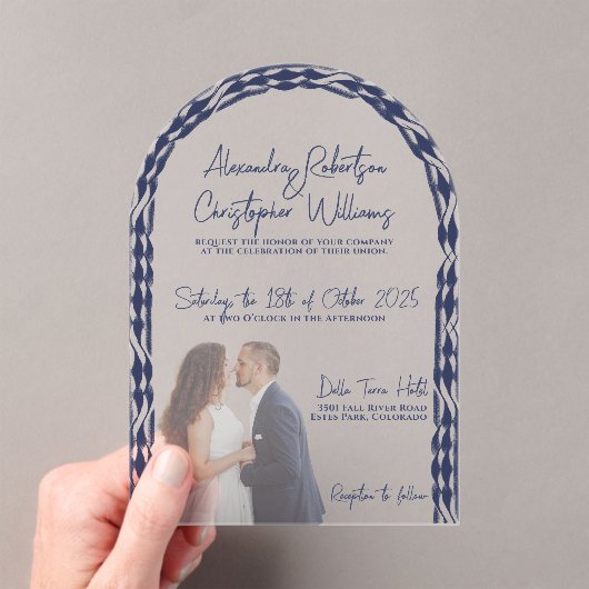 Modern Minimalist Photo & Sleek Script Wedding アクリル招待状 (インサイチュ (ポータブル))