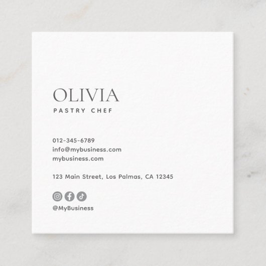 Modern Minimalist Photo & Socials Bakery スクエア名刺 (正面)