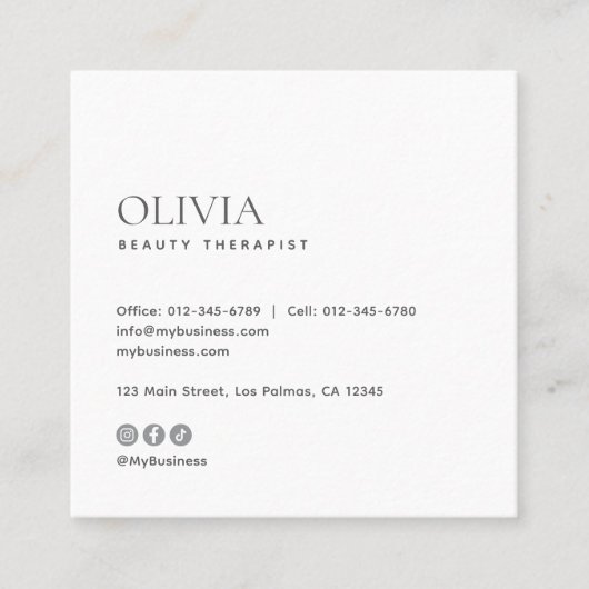 Modern Minimalist Photo & Socials Beauty スクエア名刺 (正面)