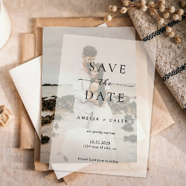 Modern Minimalist Photo Wedding Save the Date ベラム紙招待状
