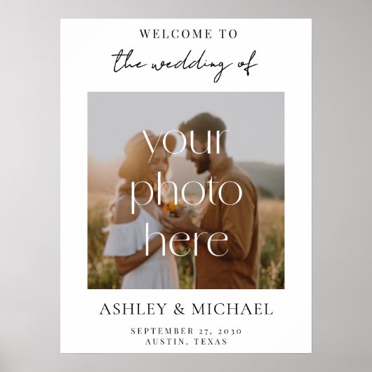 Modern Minimalist Photo Wedding Sign Poster ポスター (正面)