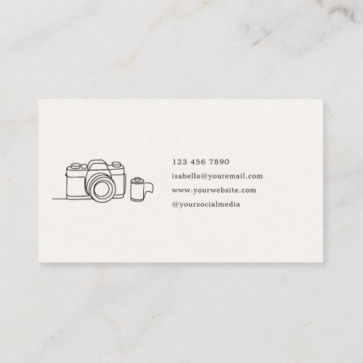 Modern Minimalist Photography Hand Drawn Camera 名刺 (裏面)