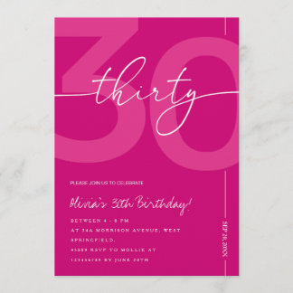 Modern Minimalist Pink 30th Birthday Party 招待状