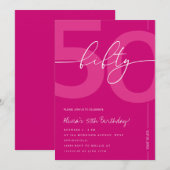 Modern Minimalist Pink 50th Birthday Party 招待状 (正面/裏面)