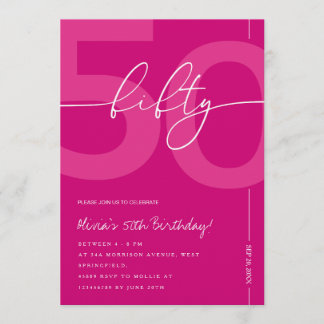 Modern Minimalist Pink 50th Birthday Party 招待状