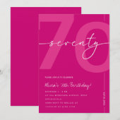 Modern Minimalist Pink 70th Birthday Party 招待状 (正面/裏面)