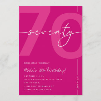 Modern Minimalist Pink 70th Birthday Party 招待状