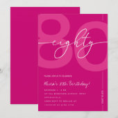 Modern Minimalist Pink 80th Birthday Party 招待状 (正面/裏面)