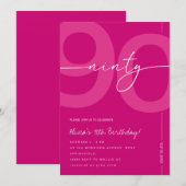 Modern Minimalist Pink 90th Birthday Party 招待状 (正面/裏面)
