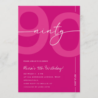 Modern Minimalist Pink 90th Birthday Party 招待状