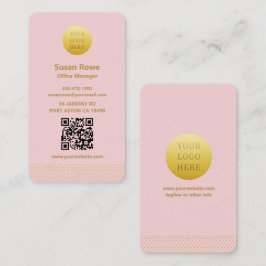 Modern Minimalist Pink and Gold Dots QR Code 名刺