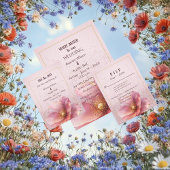 Modern Minimalist Pink and Gold Wedding Invitation 招待状