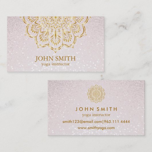 Modern Minimalist Pink Gold Lotus Yoga Instructor 名刺 (正面/裏面)